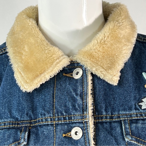Disney Tinkerbell Denim Jean Jacket Faux Fur Lined Women's Embroidered MED VTG - Picture 5 of 17